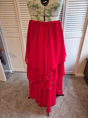 Women's Red Chiffon Multi-layered Ruffle Skirt for Dancing!